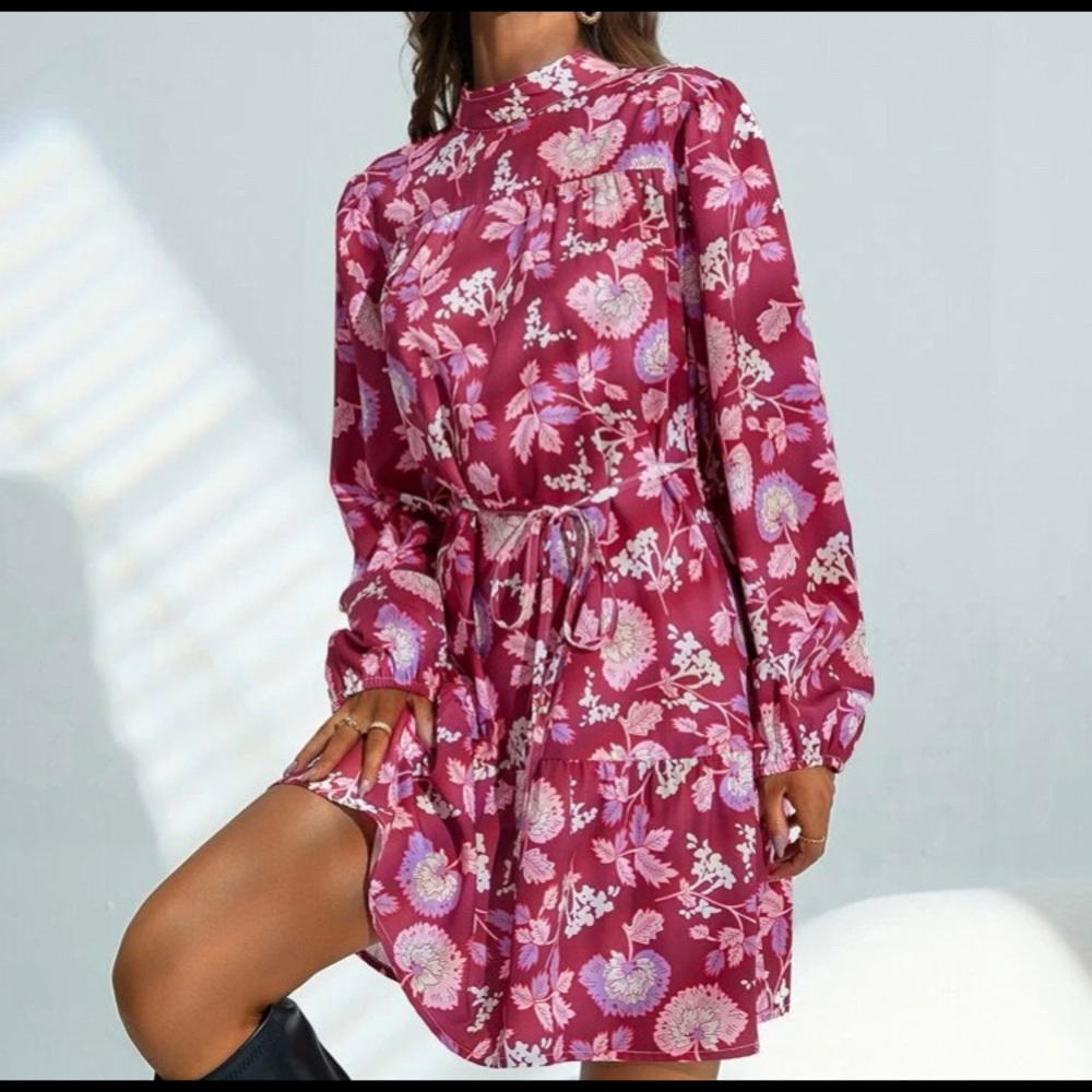 Burgundy , pink , white , purple print dress . NWT